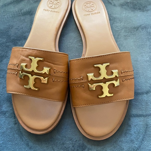 Tory Burch Brown Sandals with Gold Logo Everly Slide # 60245 - Picture 3 of 9